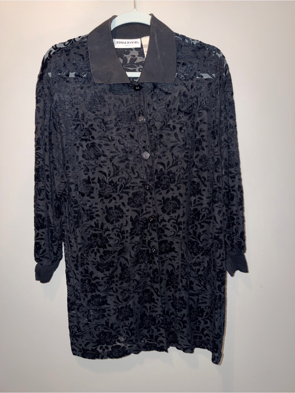 90s Sonia Rykiel Black Floral Burnout Button-Down Shirt Whimsigoth Grunge